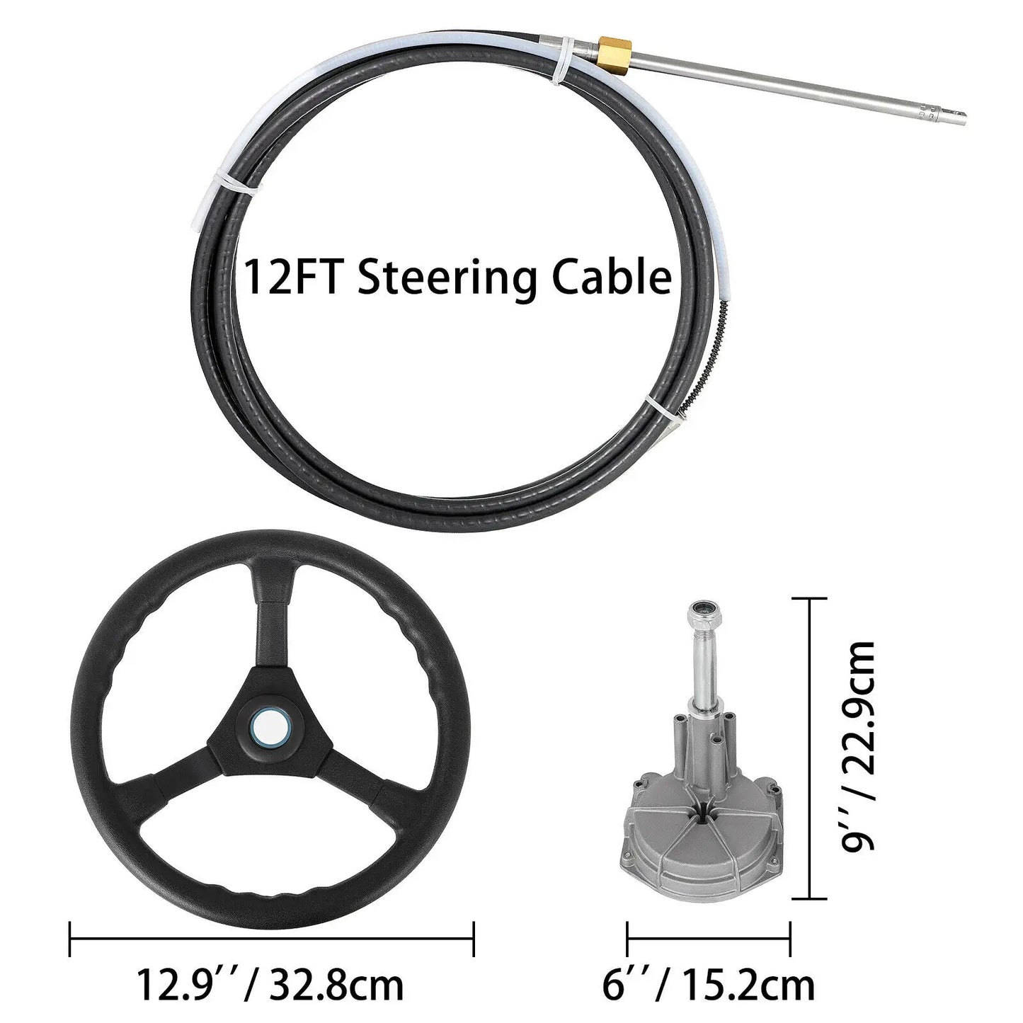 SucceBuy Outboard Marine Steering System 13" Rotary Wheel 10'-16' Mechanical Cable for Yacht Fishing Engine Boat Accessories