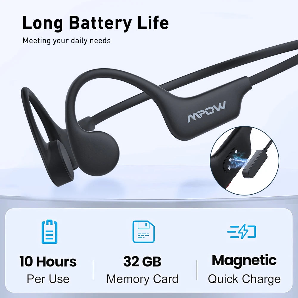 Mpow X6 Pro Bone Conduction Headphones Wireless Bluetooth 5.3 Waterproof IPX8 Professional Sports Headset with Built-in 32GB Memory