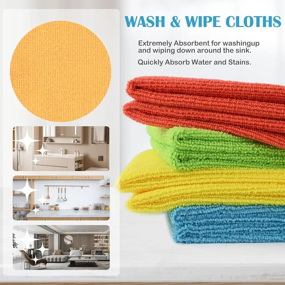 50 Pcs Microfiber Cleaning Cloths Absorbent Soft Scratch Free Rags Home Auto Glass Kitchen Multi Surface Cleaning