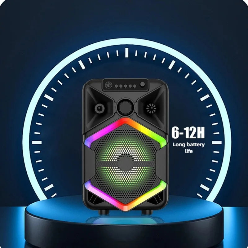 JBJW Karaoke Bluetooth Speaker 8 Inch Dynamics RGB Lights TWS HIFI Heavy Bass Wireless Microphone Subwoofer for Home and Outdoor