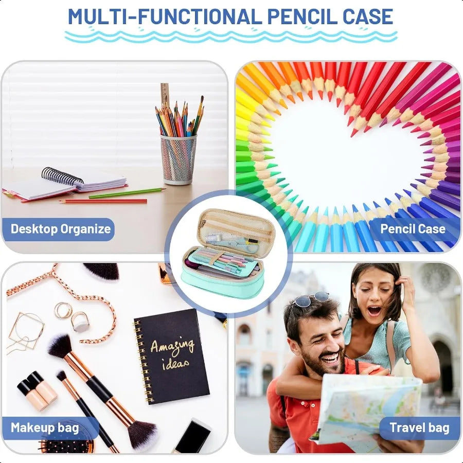Sonuimy Large Capacity Pencil Case Pouch with Zipper Portable Aesthetic Cute Big Capacity Pencil Cases Pen Office Travel Statio