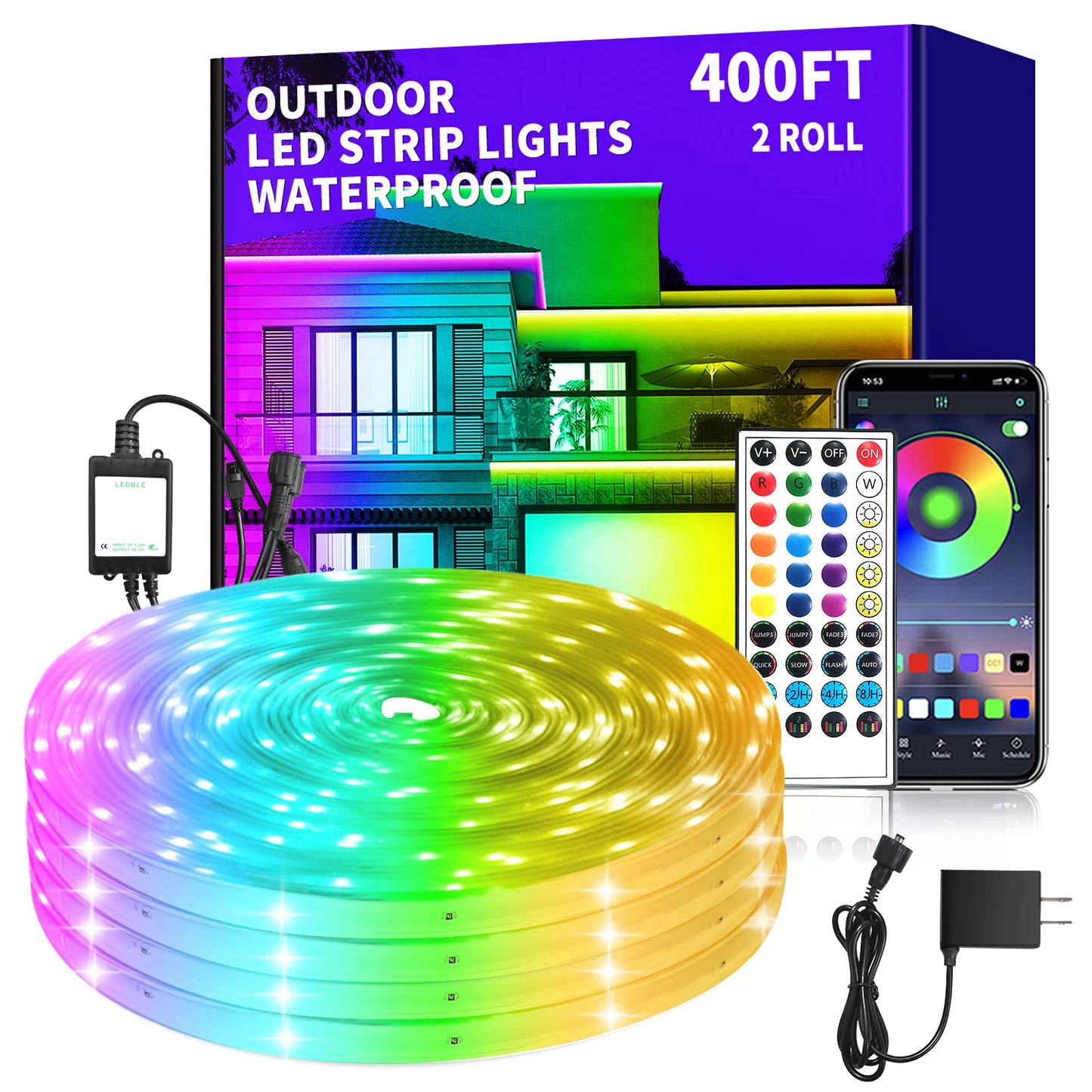 200ft Outdoor LED Strip Lights Waterproof IP68 RGB Light Strips with Remote and App Control Music Sync