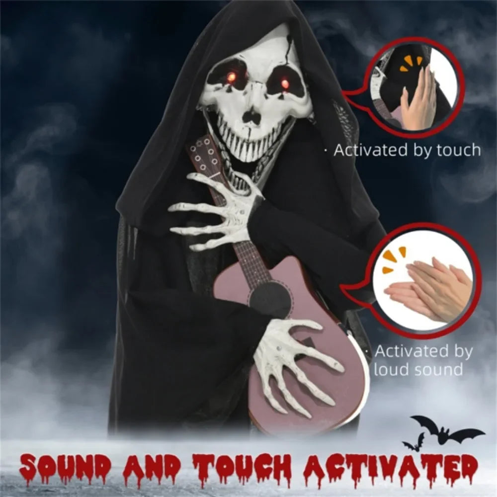 Halloween Decoration Guitar Playing Grim Reaper Electronic Cloth Decor