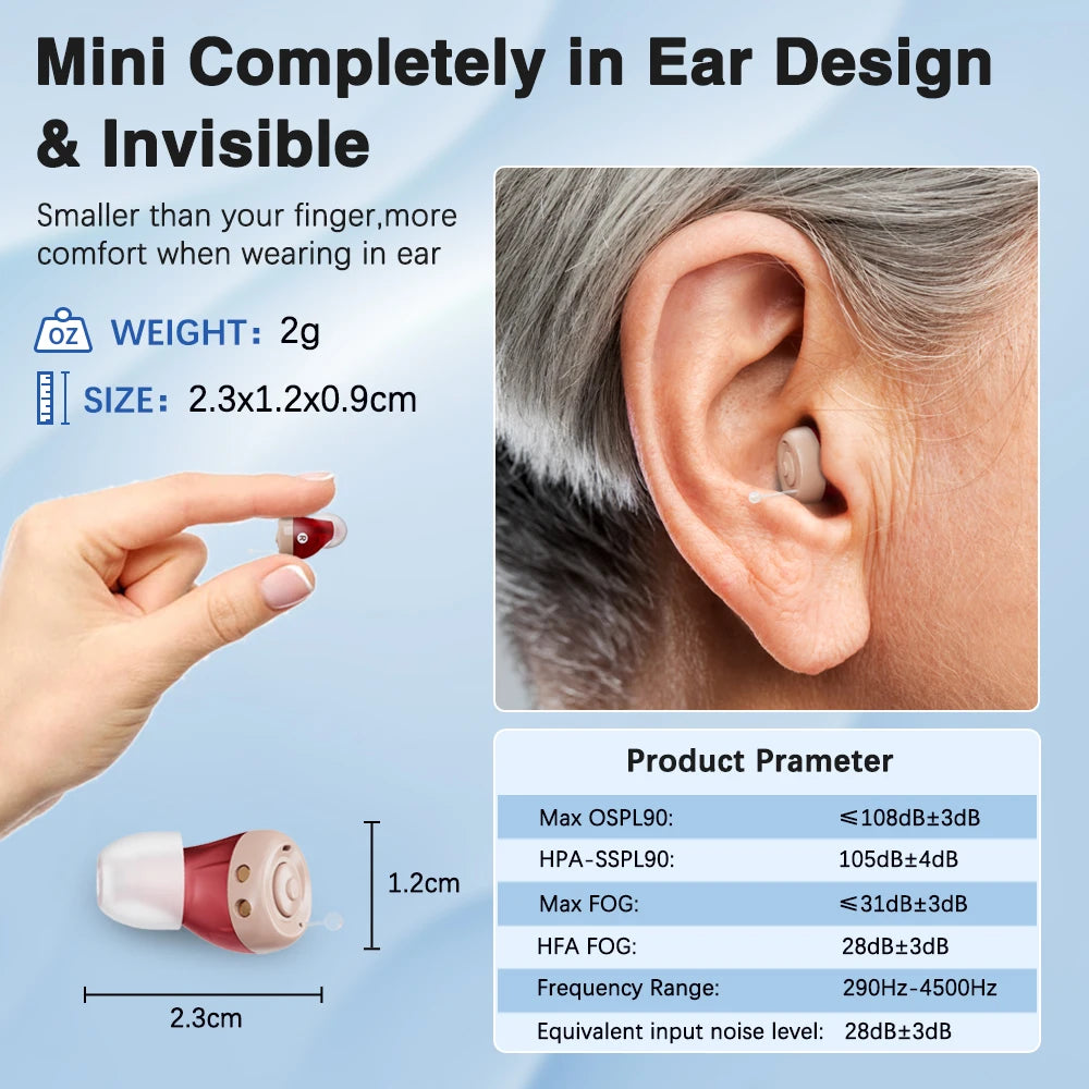 JINGHAO 1 Pair Mini Rechargeable In Ear Hearing Aids Sound Enhancer Fashion Design
