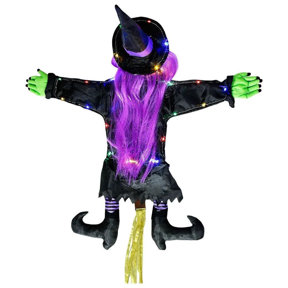 Halloween Crashing Witch Into Tree Outdoor Decoration Lighted Flying Witch Lawn Patio Garden Decor
