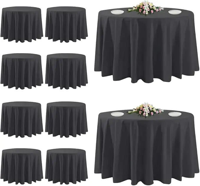 10 Pack Black Round Tablecloths 120 Inch Stain Resistant and Wrinkle Free Polyester Fabric Washable Table Covers for Kitchen Dining Wedding Reception Banquet Birthday Party Buffet Restaurant