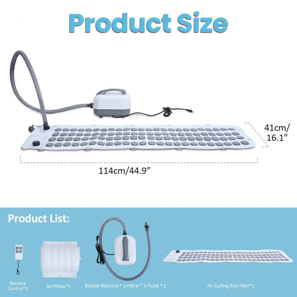 Portable Spa Bubble Bath Mat, Full Body Bubbling Bath Non-slip Mat with Remote & Pillow, Air Pump & Adjustable Bubble Settings