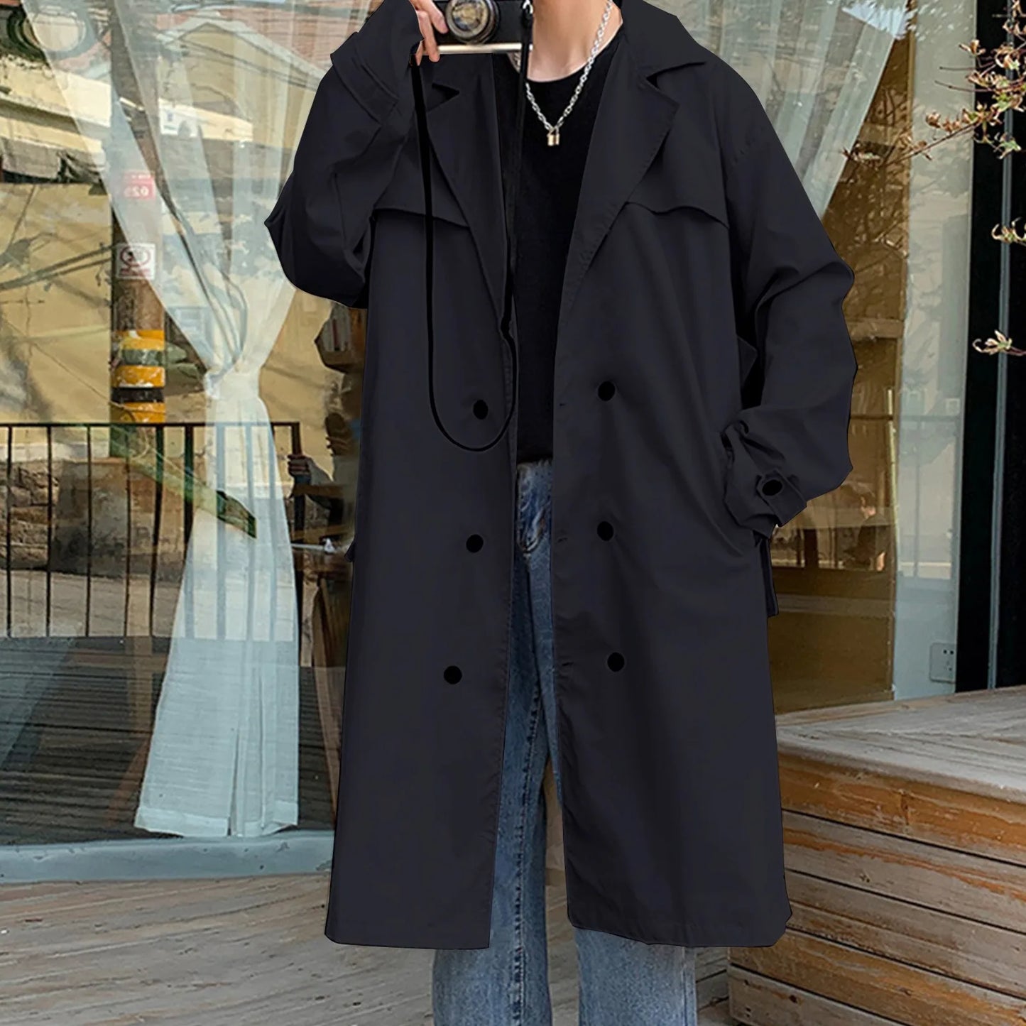 Long Man Trench Coat Autumn High End Business British Party Windbreaker Jacket Trend Versatile Suit Collar Male Top Streetwear