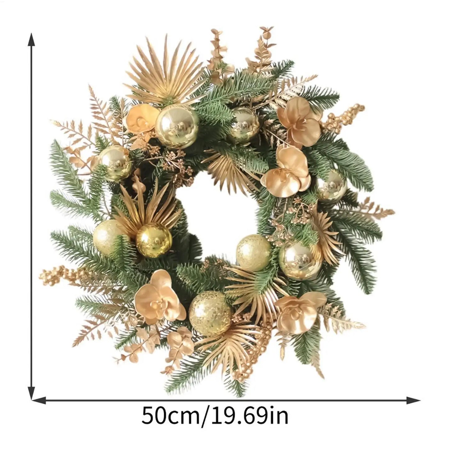 Christmas Wreath Outdoor 19 Inch Winter Christmas Decorations Golden Ball Pine Front Door Wreath for Wall Fireplace Bedroom
