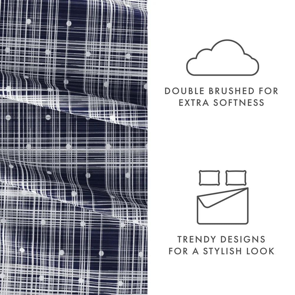 4 Piece Navy Polka Dot Microfiber Bed Sheet Set Soft Hypoallergenic Durable Deep Pocket Twin Bedding Ideal for Sensitive Skin