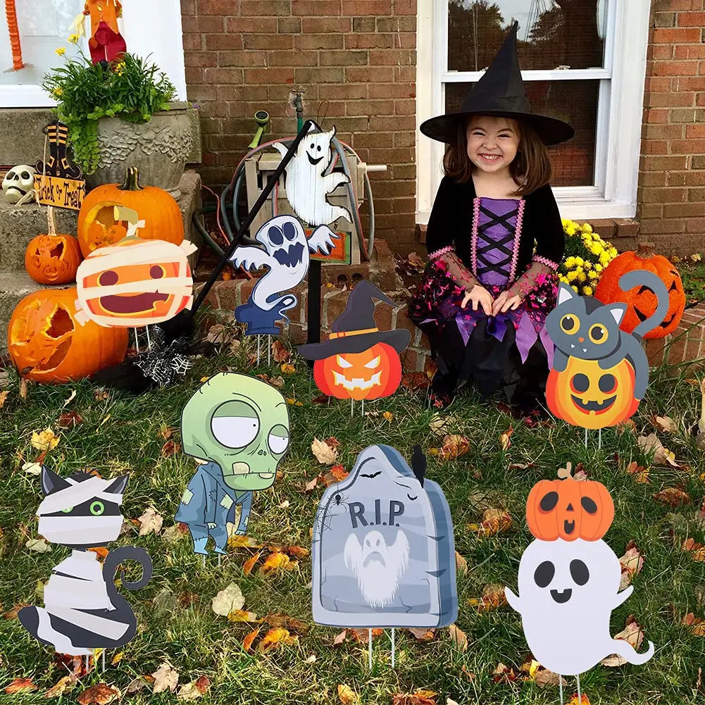 Halloween Yard Signs 8 Pack Pumpkin Skeleton Ghost Decor Outdoor Lawn Garden Stake Decorations