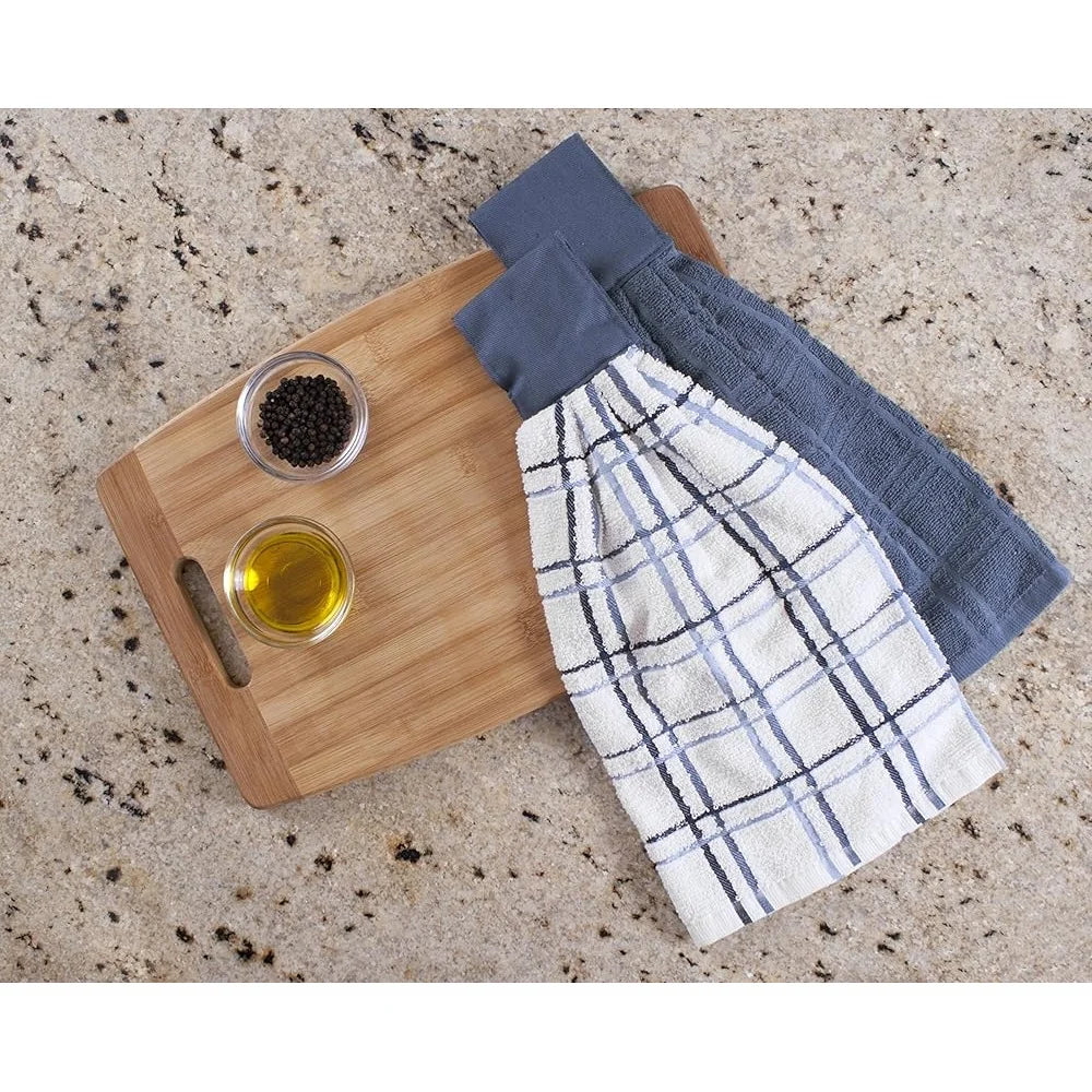 Premium Cotton Kitchen Towel Set of Two Super Soft Absorbent Fast Drying Hook-and-Loop Fastener Perfect Size Durable Machine