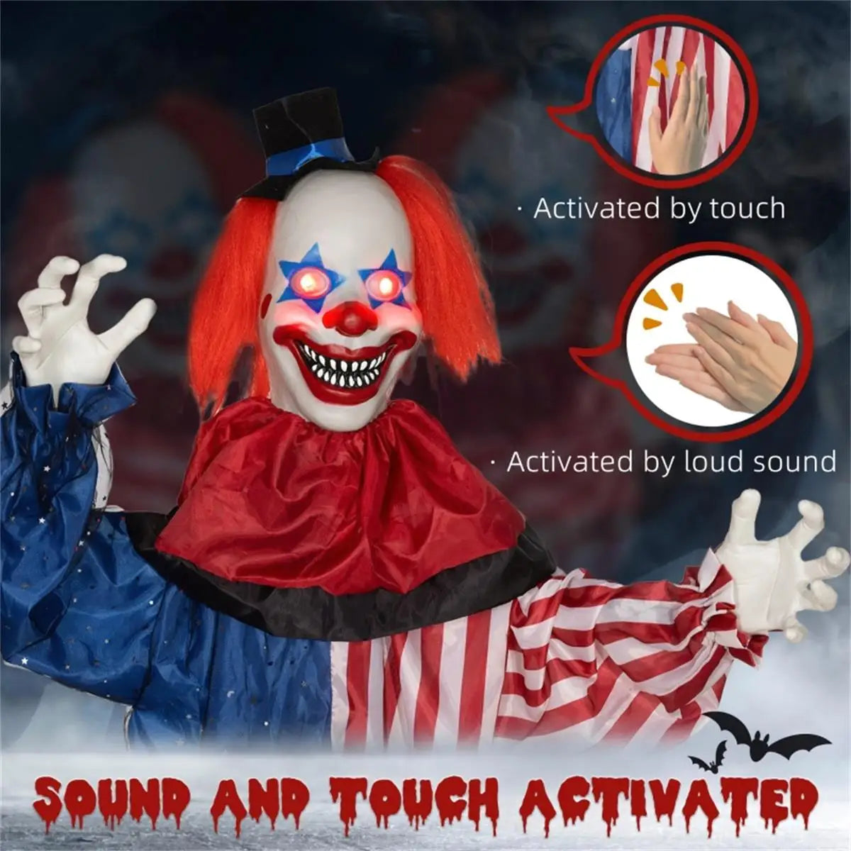 Spooky Halloween Decorations Automatic Clown with Touch Activation for Parties Haunted Houses and Trick-or-Treating