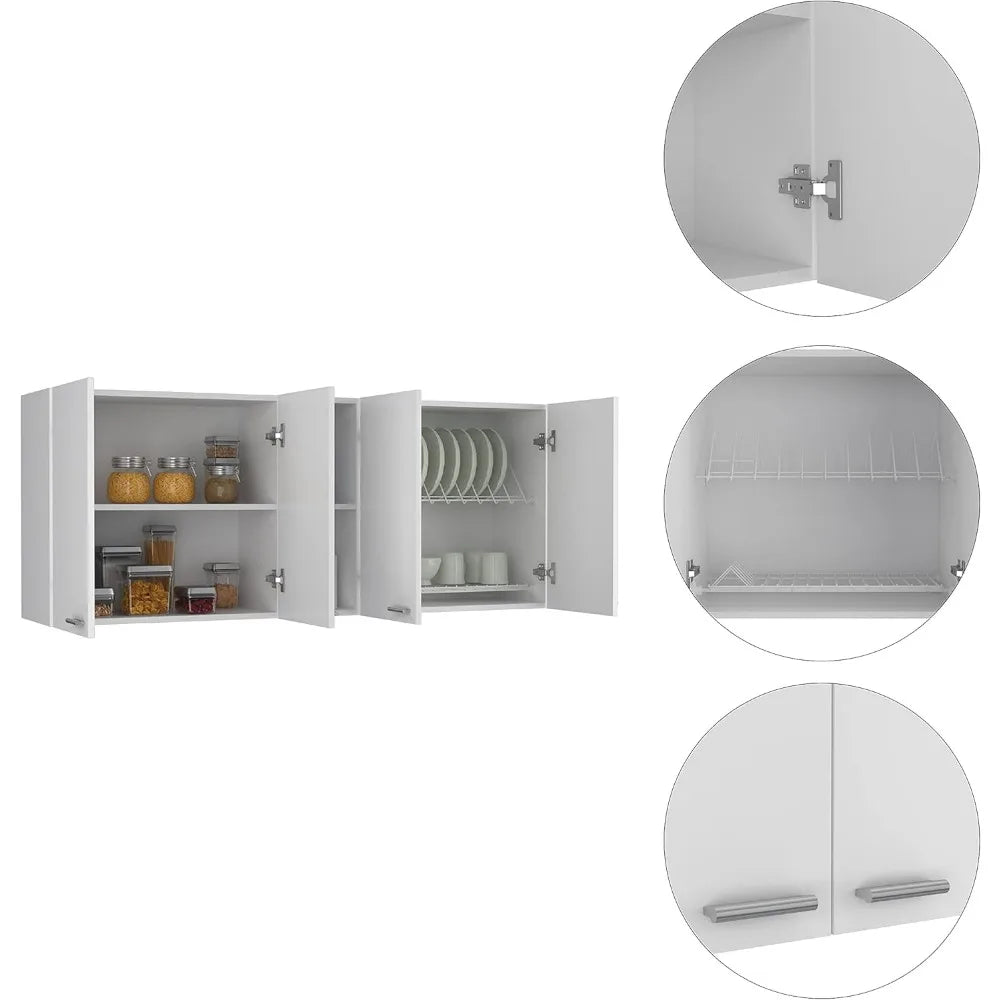 Winslow 59 Inch Wall Cabinet with Four Doors Two Interior and Two Open Shelves