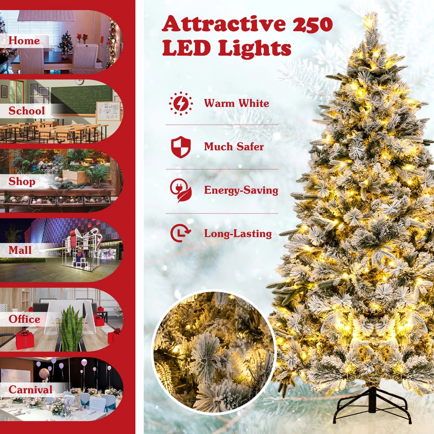 6/ 7 FT Pre-Lit Artificial Christmas Tree, 55 Pine Cones & 55 Red Berries, Seasonal Holiday Decor for Office Home