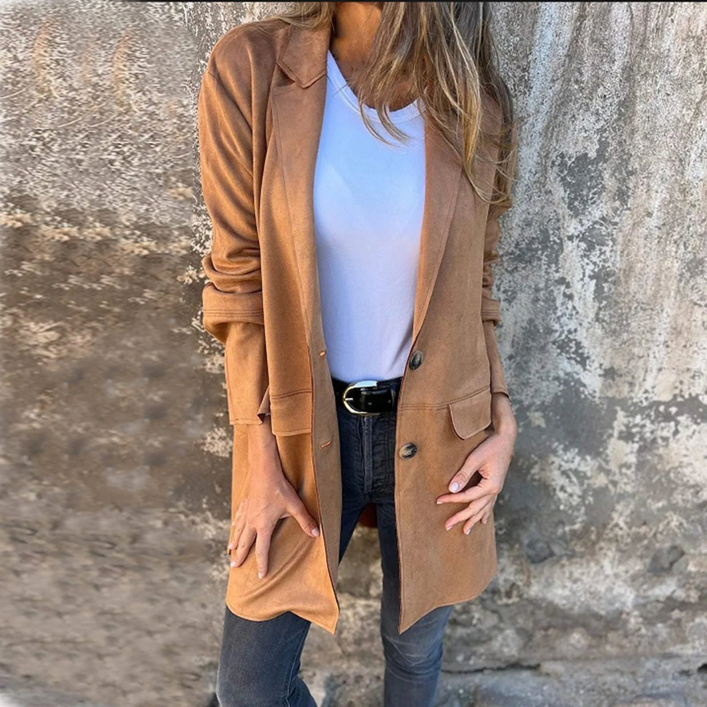 Elegant Solid Blazer Women Autumn Overcoats 2024 Casual Long Sleeve Single Button Coats Female Lapel Outwears Oversized Outfit