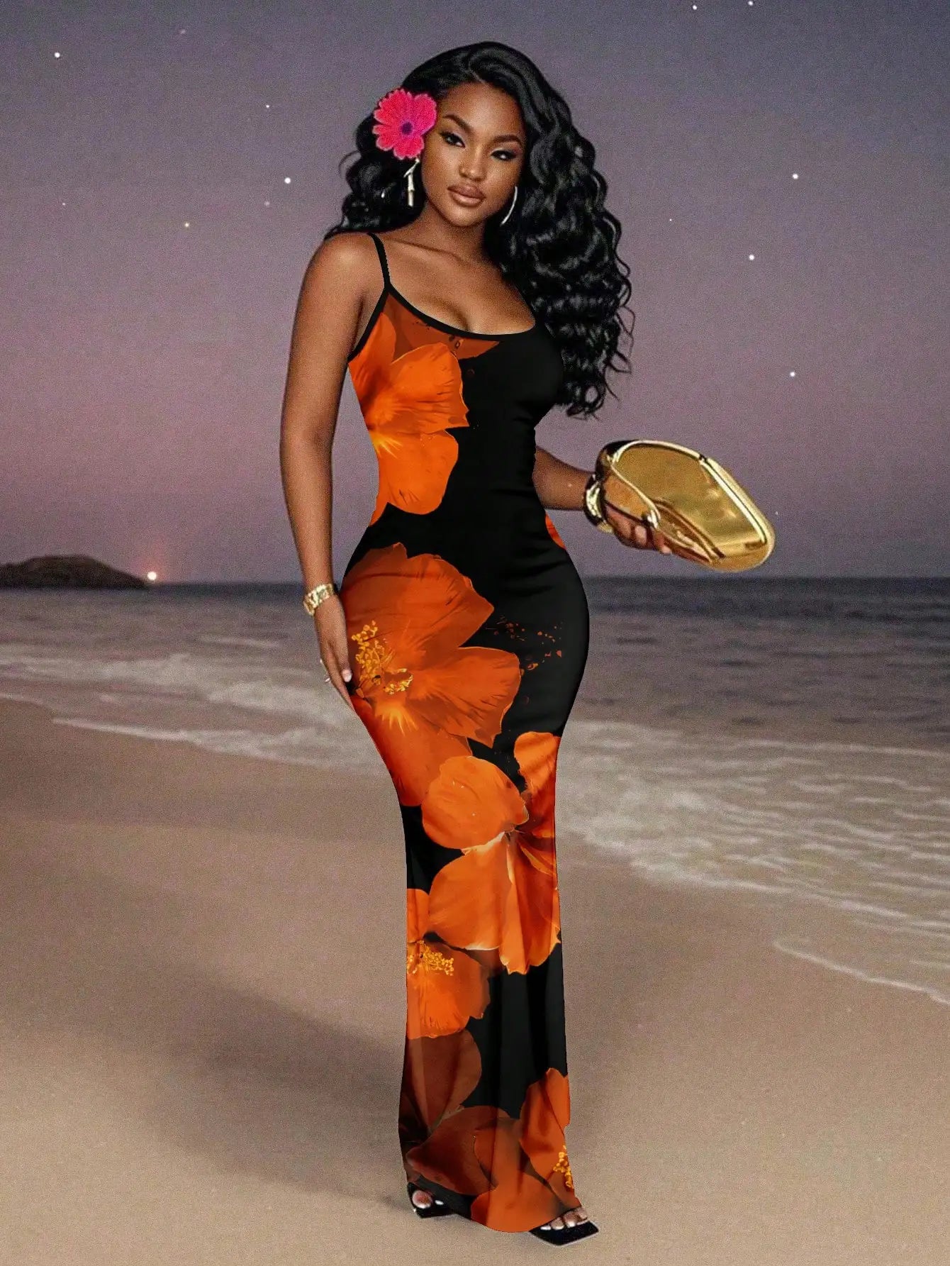 Black Red Floral Maxi Dress for Women, Sleeveless Elegant Evening Beach Vacation Dress