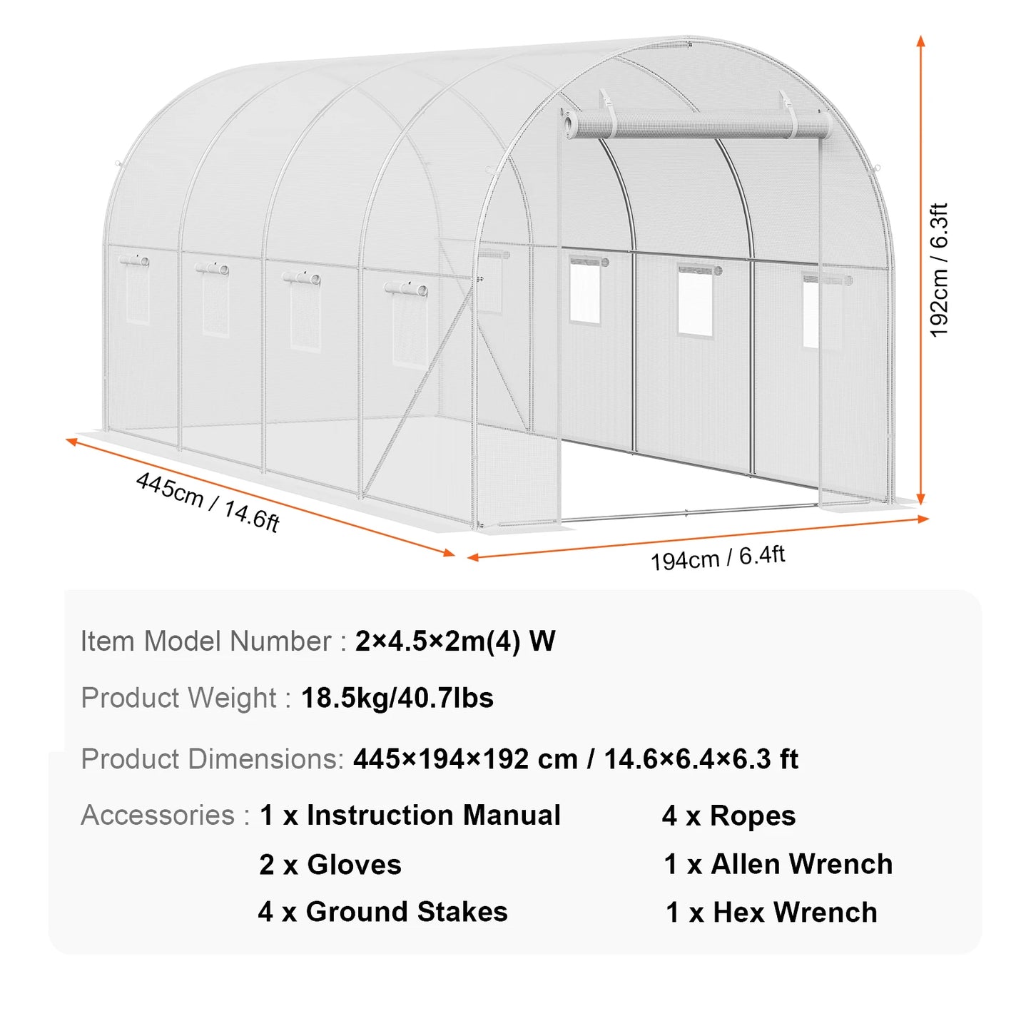 SucceBuy Walk In Tunnel Greenhouse Hoop House Steel Frame PE Cover Roll Up Zipper Door 345x195x192 cm