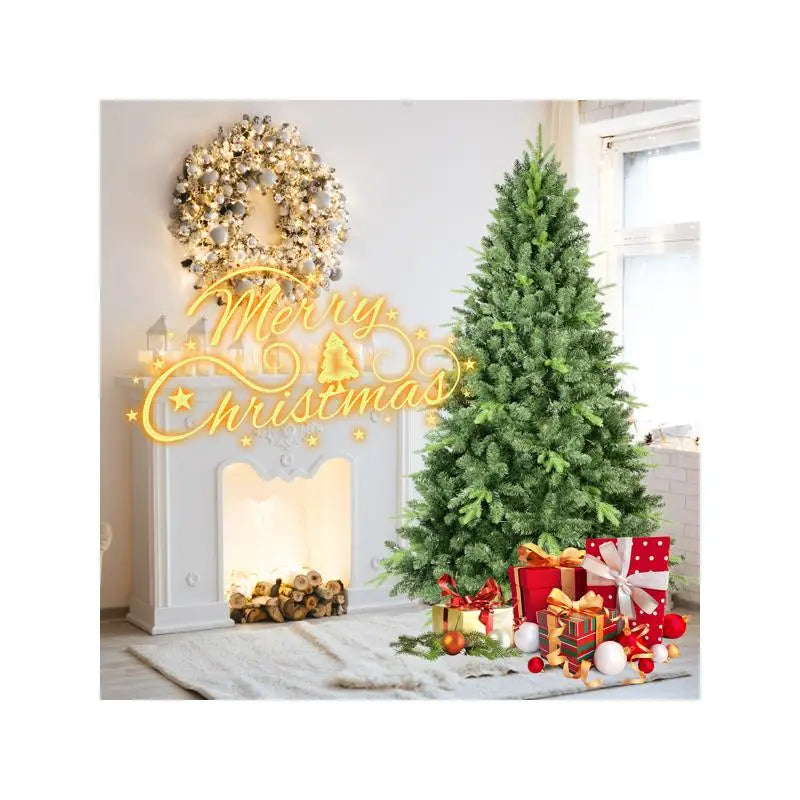 7ft Artificial Green Christmas Tree with 1875 PVC/Hard Needle Mixed Branch Tips, Memory Wire, Iron Wire, Hinged Premium &