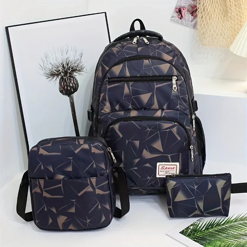 3PCS Large Capacity Backpack Set, Preppy Back To School Daypack, Travel Knapsack, Laptop Bag, Shoulder Bag & Pencil Bag