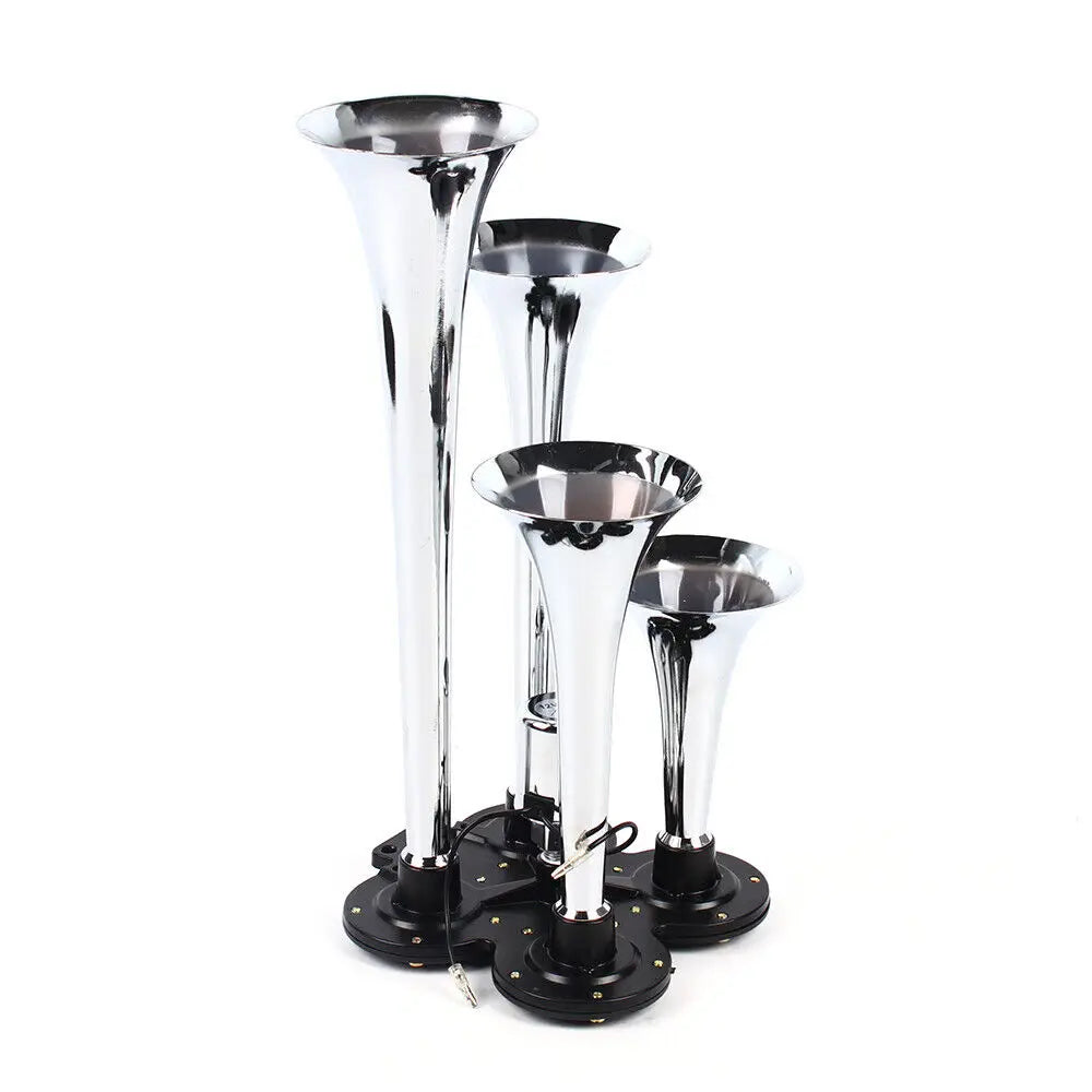 4 Trumpet Air Horn Kit with 150 PSI Air Compressor Tubing 12V 150dB for Truck and Boat