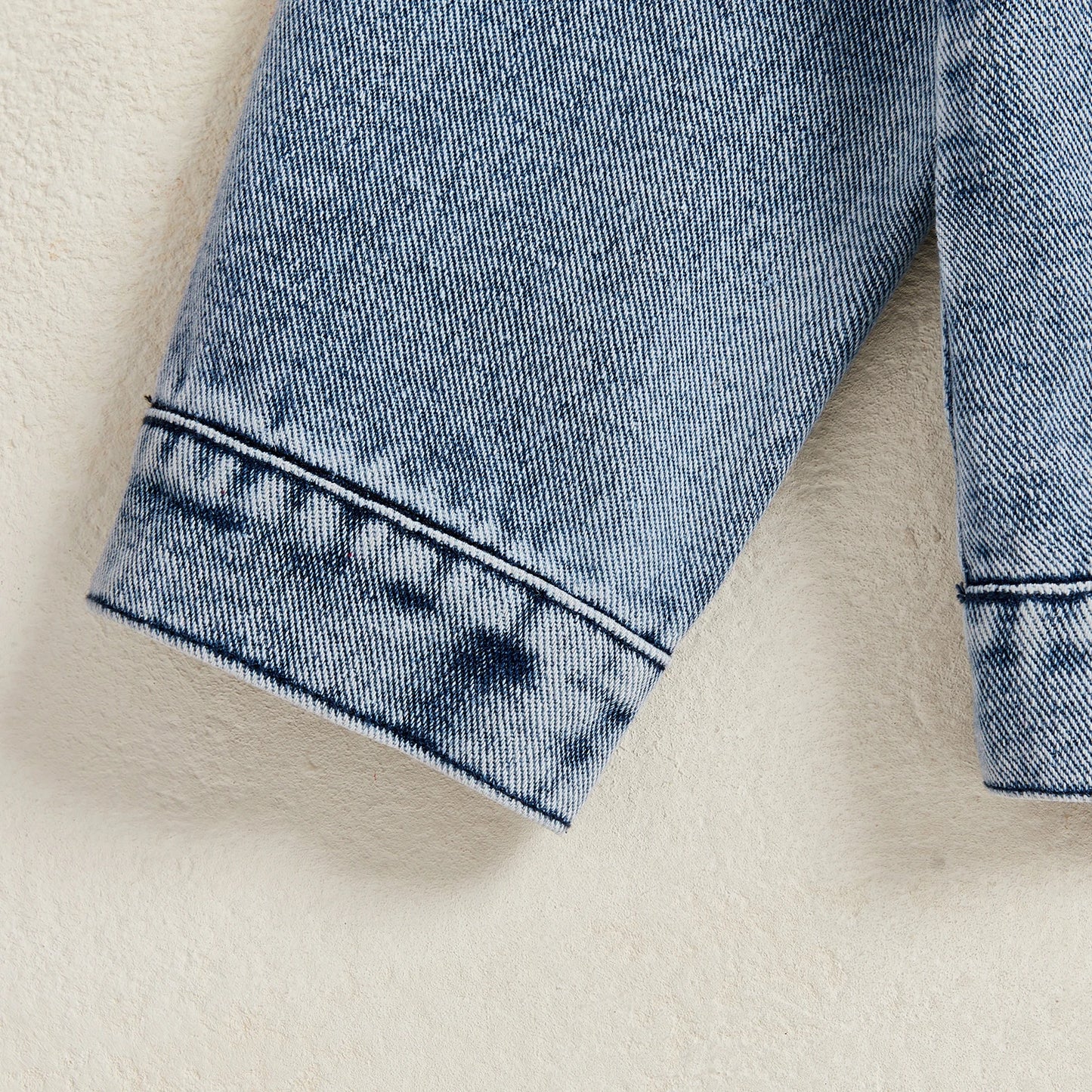 Toddler Little Girl Denim Jacket Back Letter Print Collared Long Sleeve Button-up Jean Fall Tops