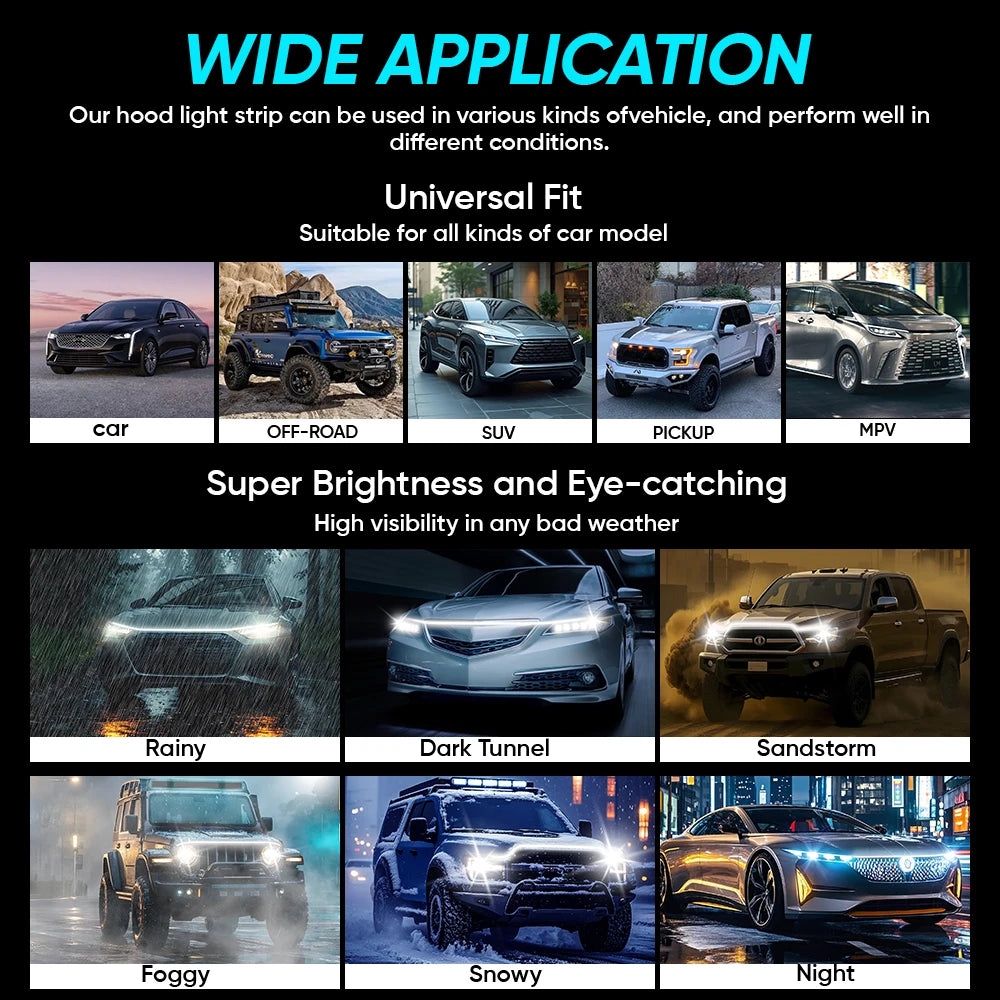 12V Engineer Hood Light LED Universal Waterproof Dynamic Daytime Running Light Automotive Accessories Easy Installation