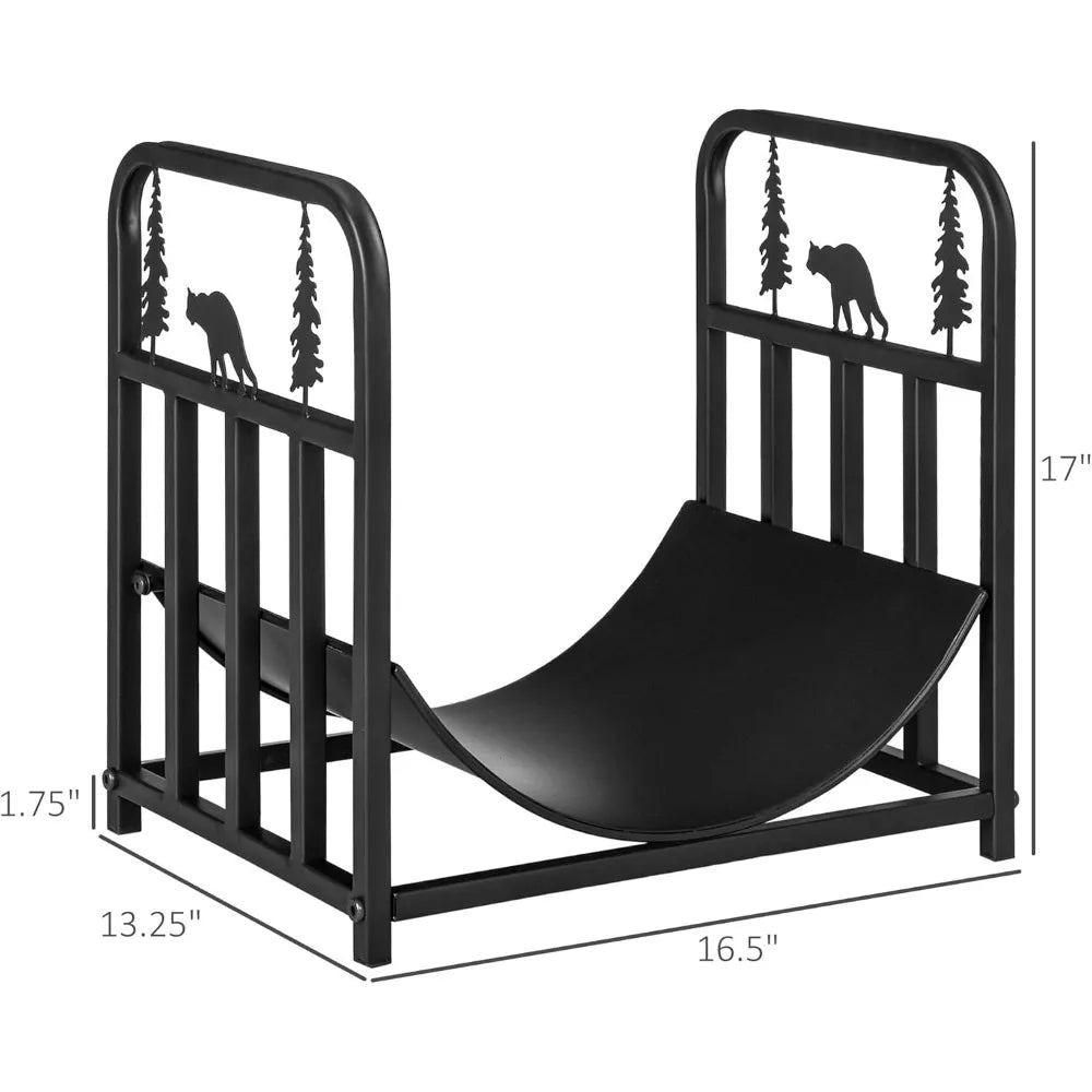 Firewood Rack with Fireplace Tools, Indoor Outdoor Firewood Holder, Curved Bottom with 1 Tier for Fireplace, Wood Stove, Hearth