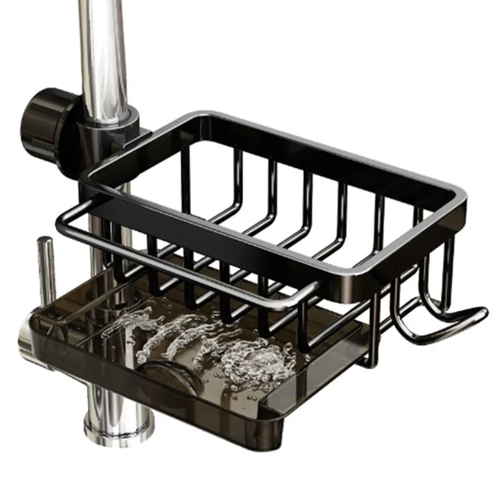 Kitchen Sink Faucet Organizer Detachable Sponge Holder Aluminum Dish Sponge Holder for Bathroom Scrubbers and Soap