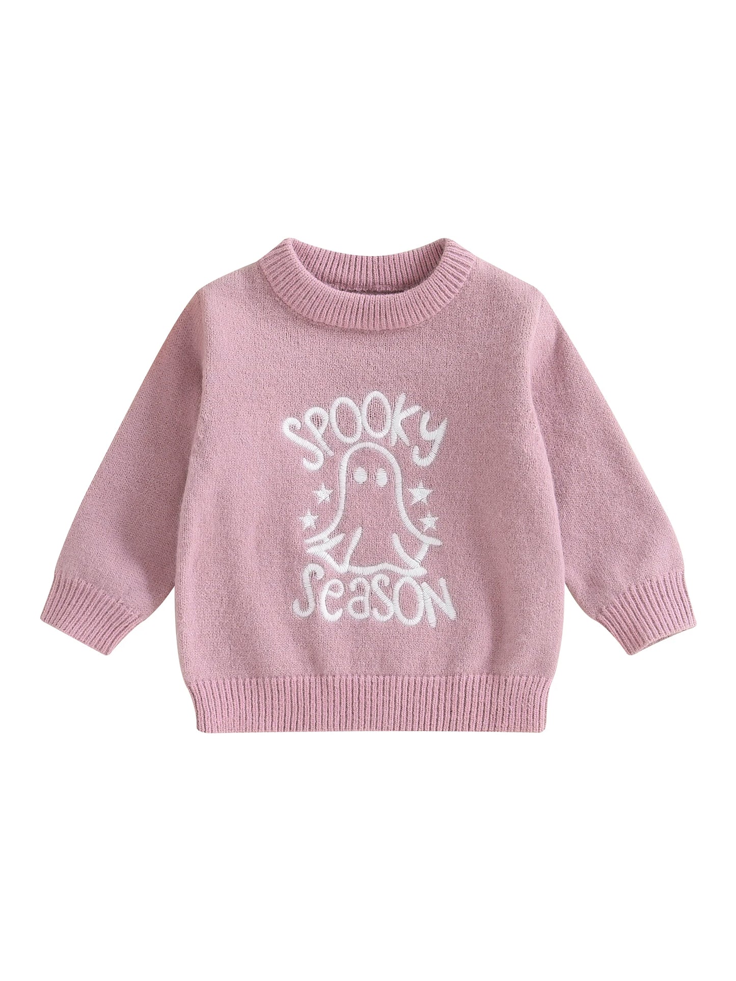 Infant Girls Knitted Sweater with Pumpkin Embroidery Crew Neck Long Sleeve Tops for Halloween Costume Party