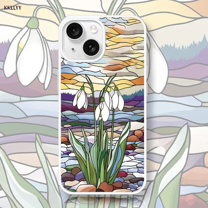 Stained Glass Snowdrop Phone Case Elegant Artistic Nature Inspired Style for iPhone 16 15 14 13 12 Pro Max