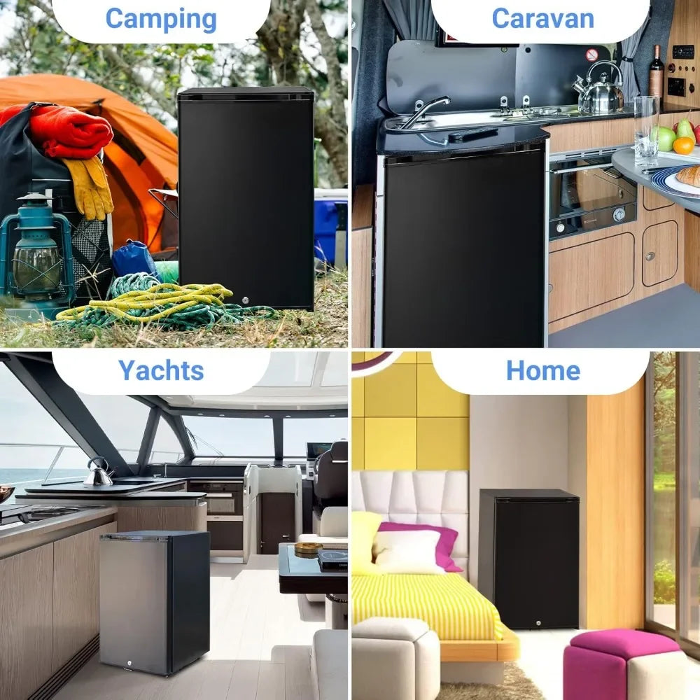 Compact Mini Refrigerator with Lock 1.2 cuft 12V 110V Reversible Door for RV Camper and Small Spaces 36 qt Black