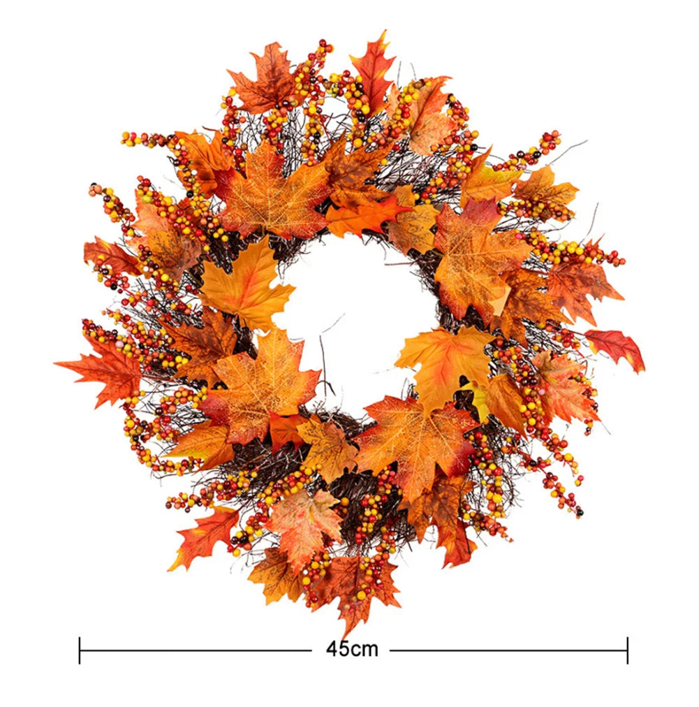 Xmas Artificial Berries Maple Leaf Garland Wreath Christmas Hanging Decor