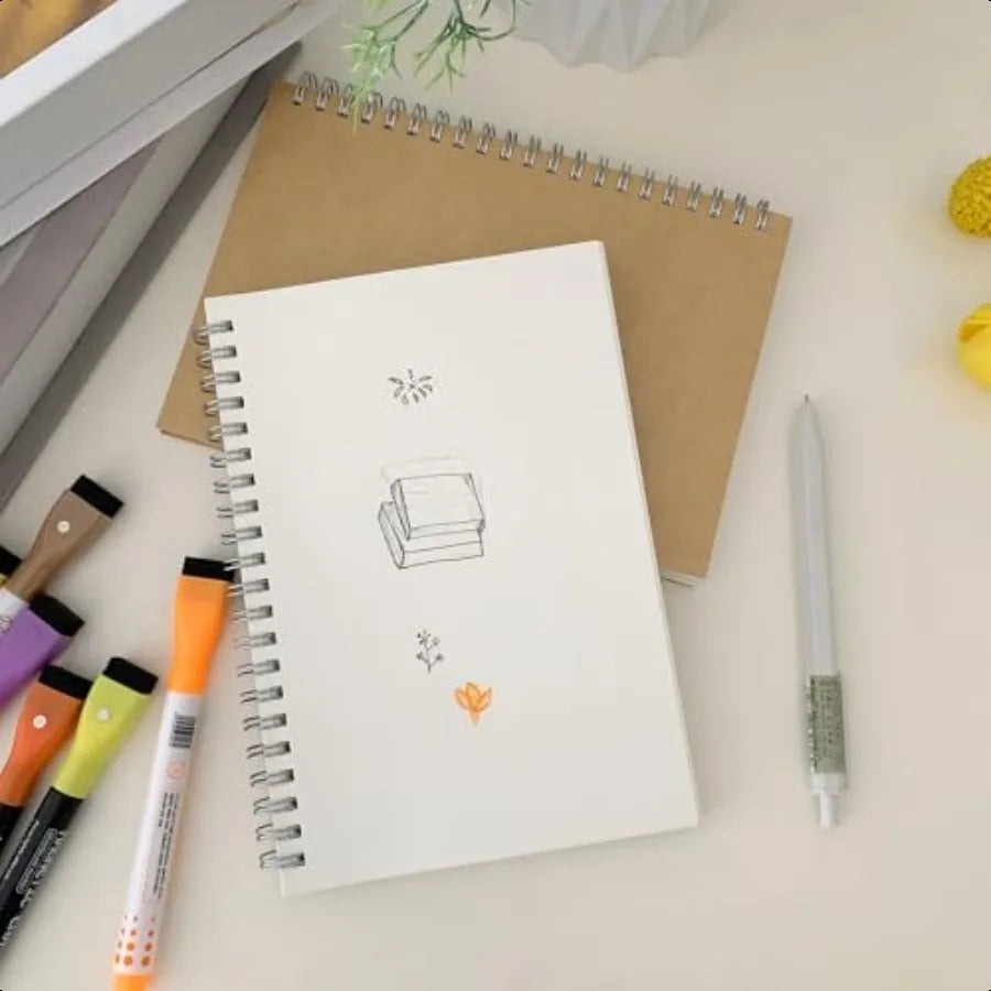 Premium 2Pack Sketchbooks Soft Cover 140 Pages 70 Sheets 7.5 x 5.1 inches 100GSM Paper Brown Spiral Notebooks Set