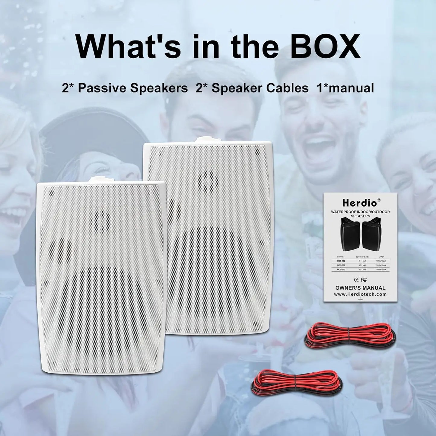 Herdio 2PCS 400W 6.5 Inch Passive Outdoor Speakers Wired Waterproof 2 Way Wall Mounted Speakers With Powerful Bass For Patio Home