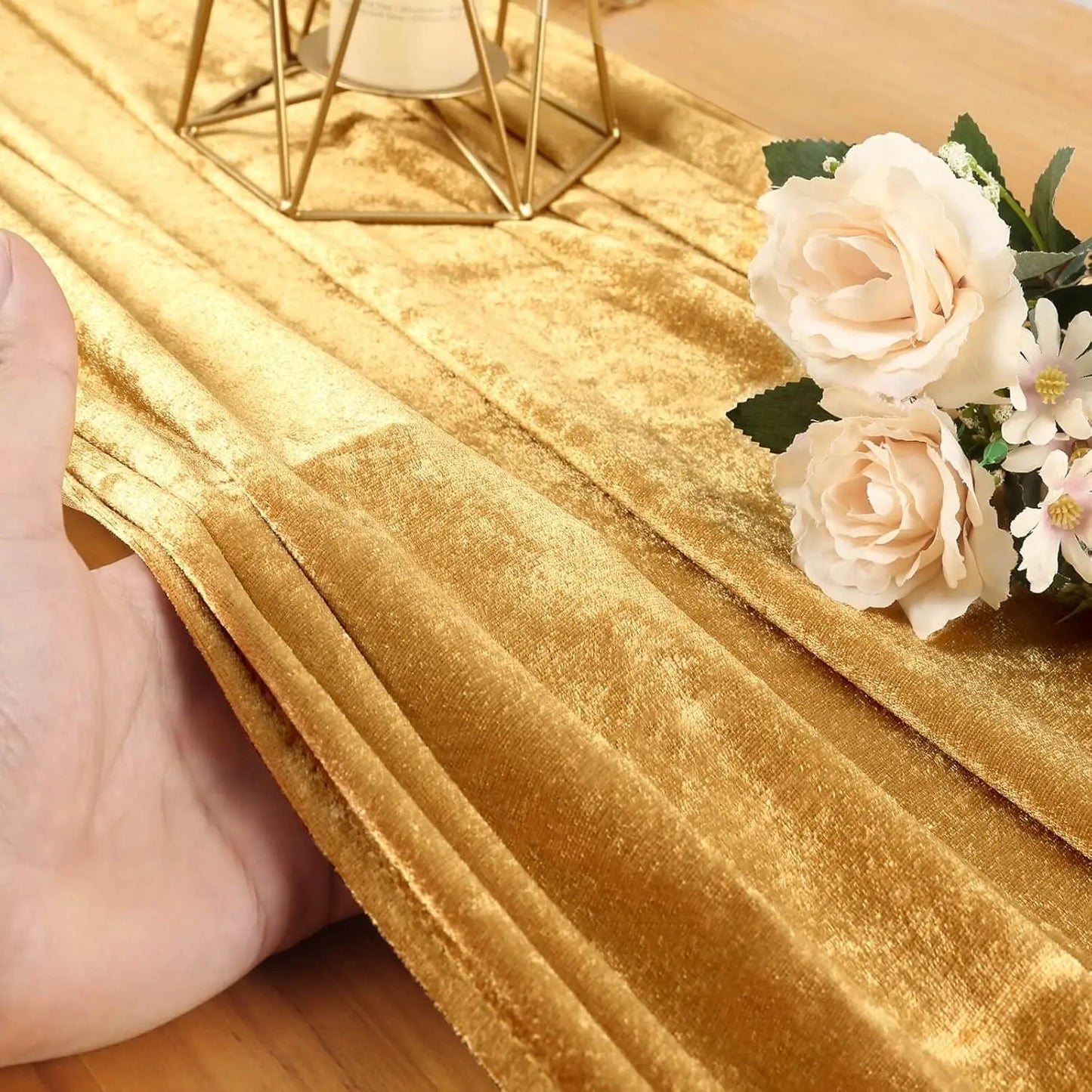 12 Pcs 29x120 Inch Gold Luxurious Velvet Table Runner for Wedding Reception Decorations Soft Velvet Fabric Table Linen