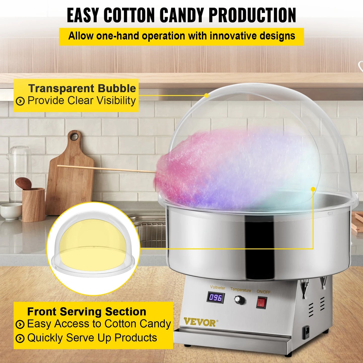 SucceBuy 21" Commercial Cotton Candy Machine Cover Clear Floss Sugar Maker Bubble Shield Dome Children Party Holiday Celebration