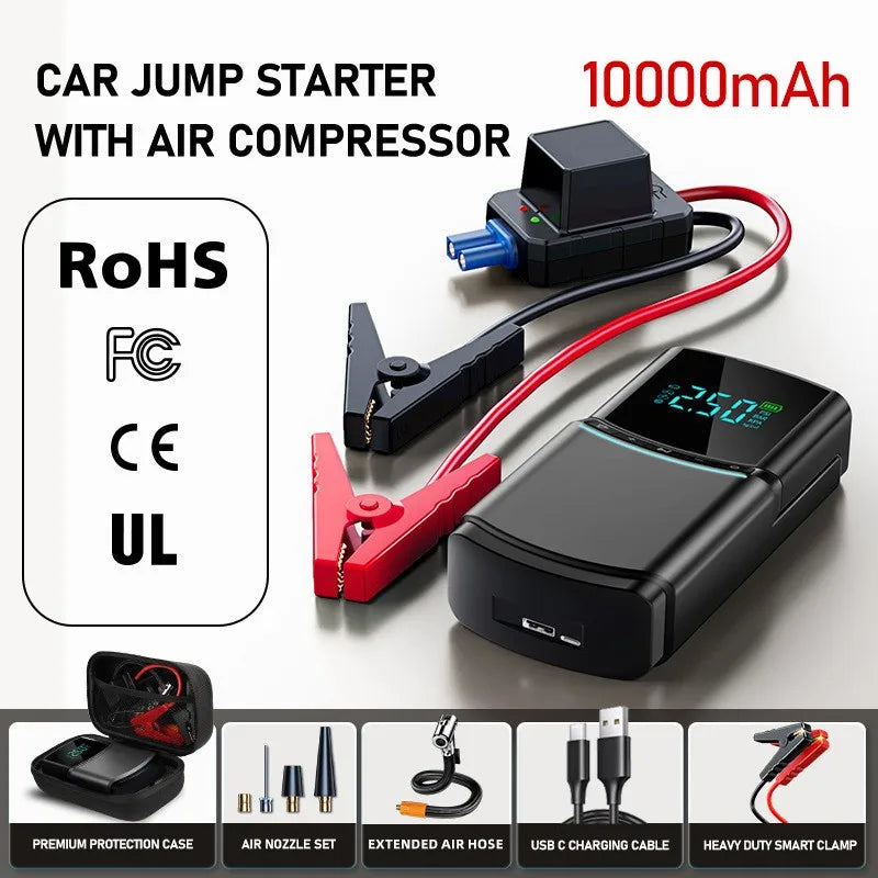 Portable Car Jump Starter with Air Compressor 10400mAh Car Battery 12V Car Jump Box