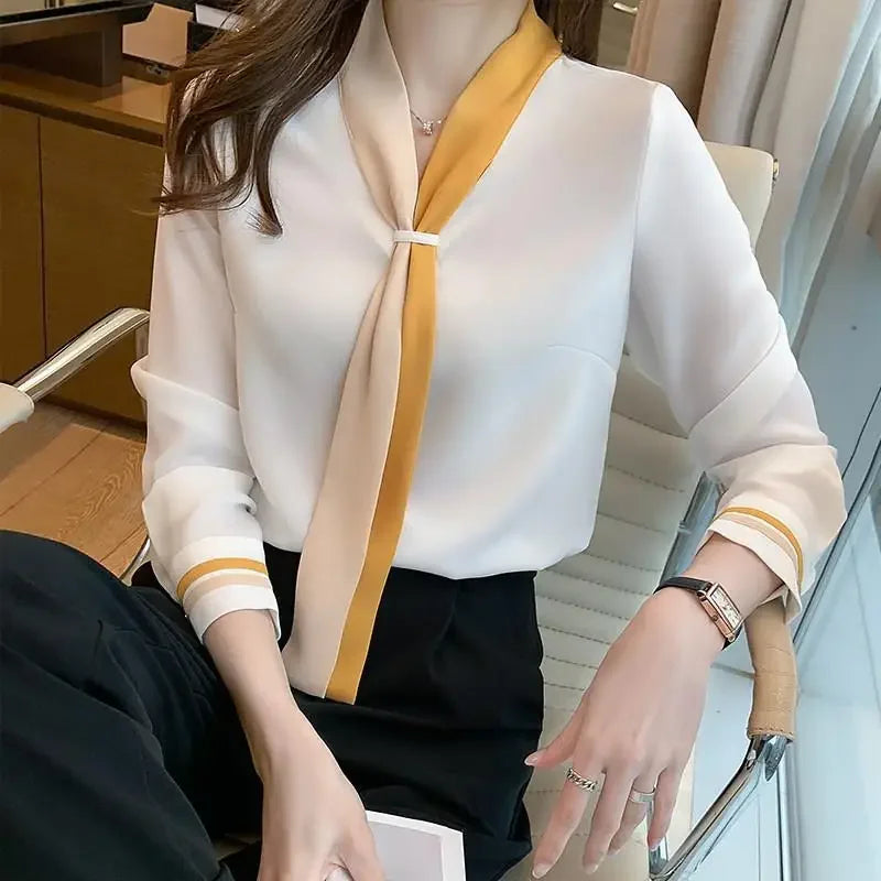 Women Clothing Spring Autumn Fashion Office Lady Simplicity Button Solid Color Ladies All-match Temperament Long Sleeve Top Tee