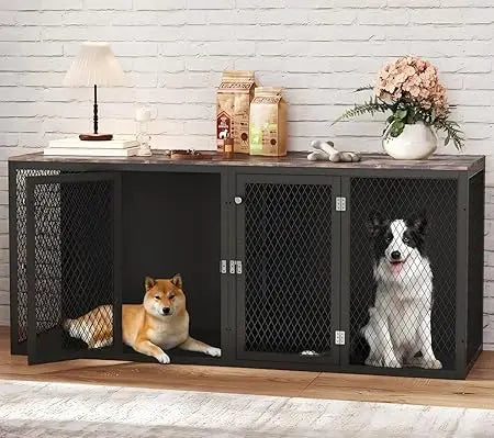 Dog Kennel Furniture For Two Dogs Indoor Double Dog Cage With Divider And Double Door