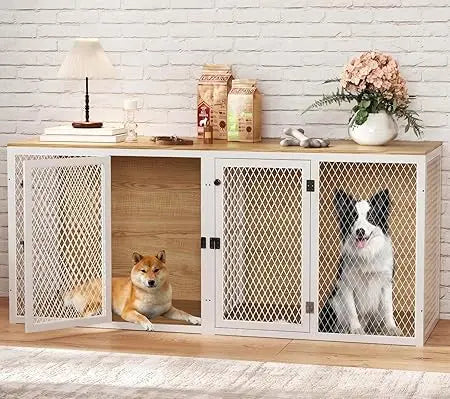 Dog Kennel Furniture For Two Dogs Indoor Double Dog Cage With Divider And Double Door