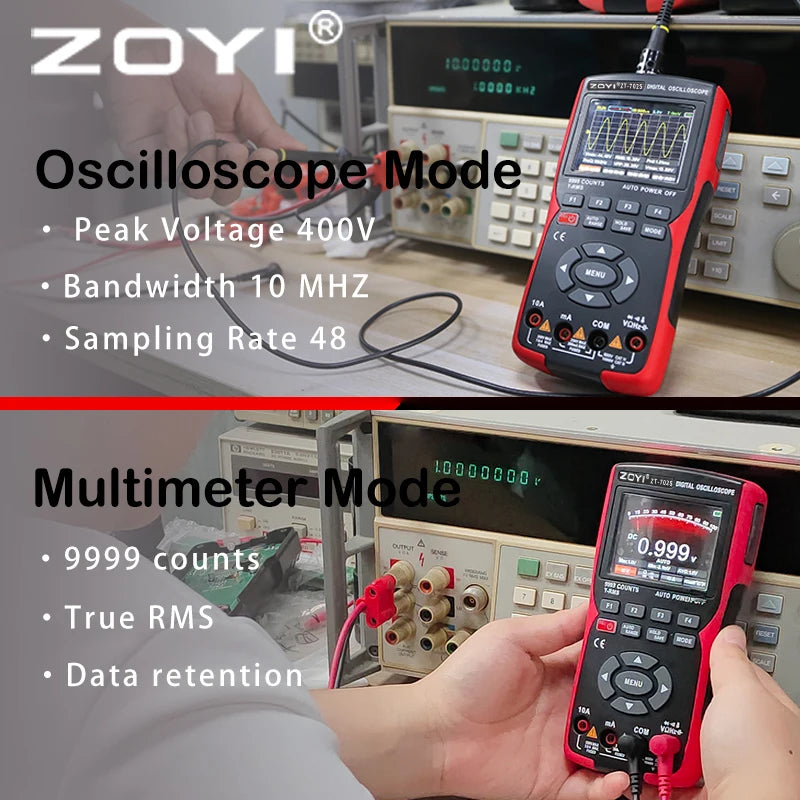 ZOYI ZT-702S 2 in 1 Handheld Digital Automotive Oscilloscope Multimeter Single Channel 10MHz Bandwidth 64Kbyte Record Length