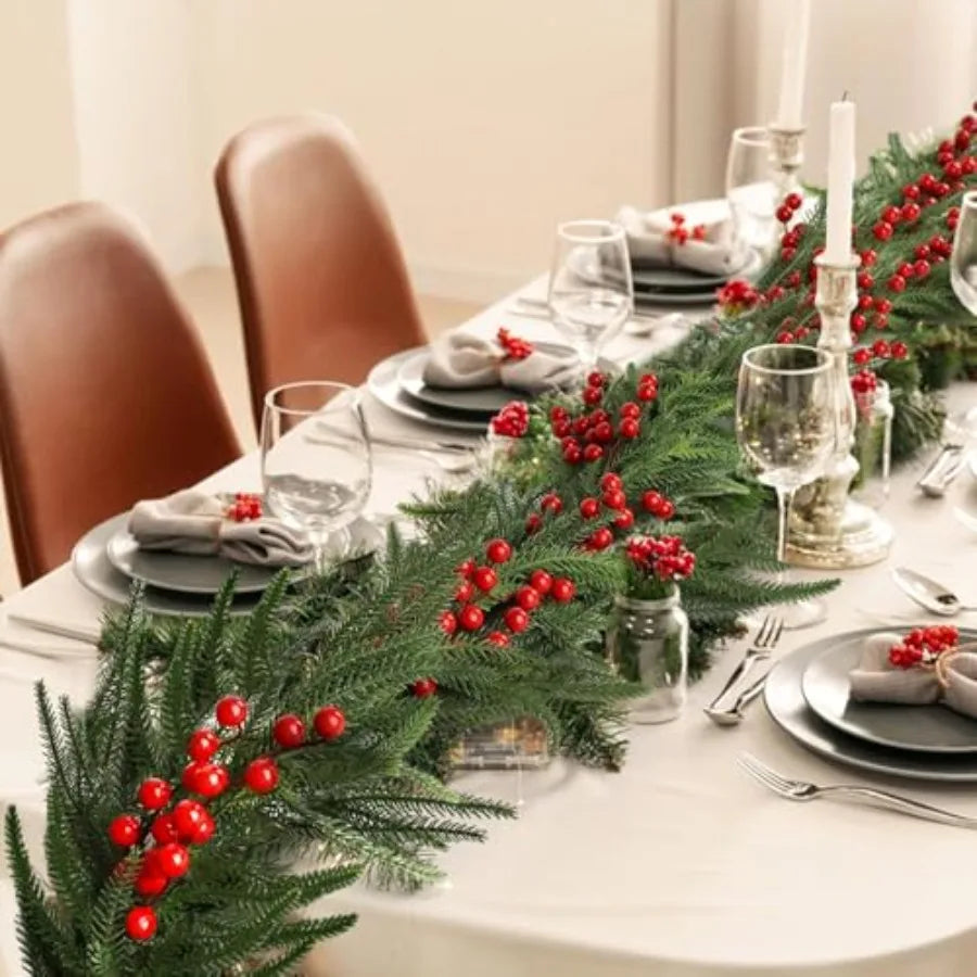 2 Pcs Norfolk Pine Garlands Real Touch Winter Pine Garland 6 FT Green Greenery Artificial Greenery Garland for Mantle Table Wal