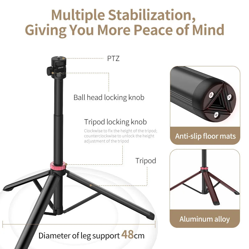 Ulanzi MT-79 Portable Aluminum Alloy Light Stand Tripod for Phone Clip and Action Camera 2M Height