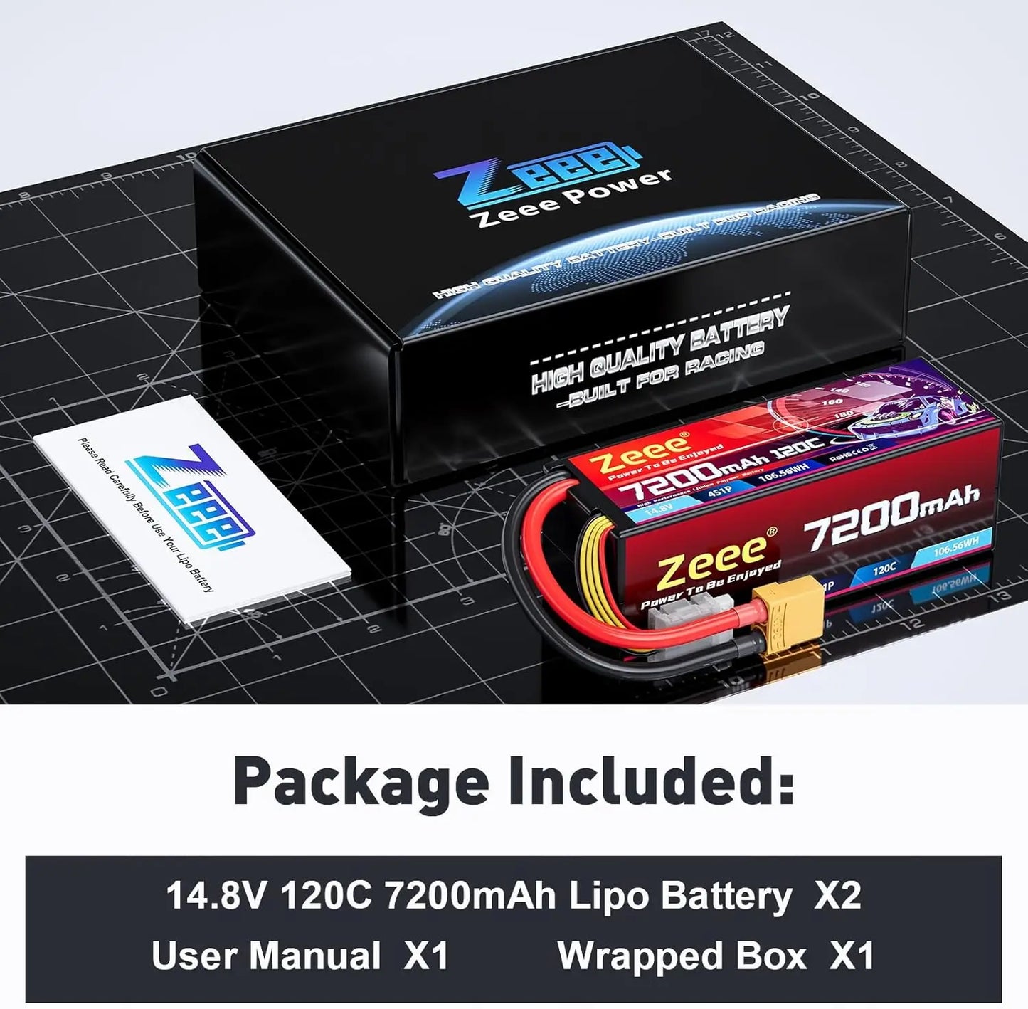 Zeee 4S Lipo Battery 7200mAh 14.8V 120C Hard Case RC Battery with XT90 Plug for 1/8 Buggy RC Car Truck Racing Models