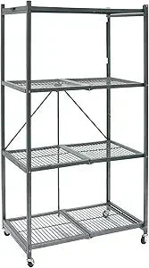 R5 4 Shelf Heavy Duty Folding Storage Rack White Large Foldable Metal Shelving Unit with Wheels for Garage Pantry Basement