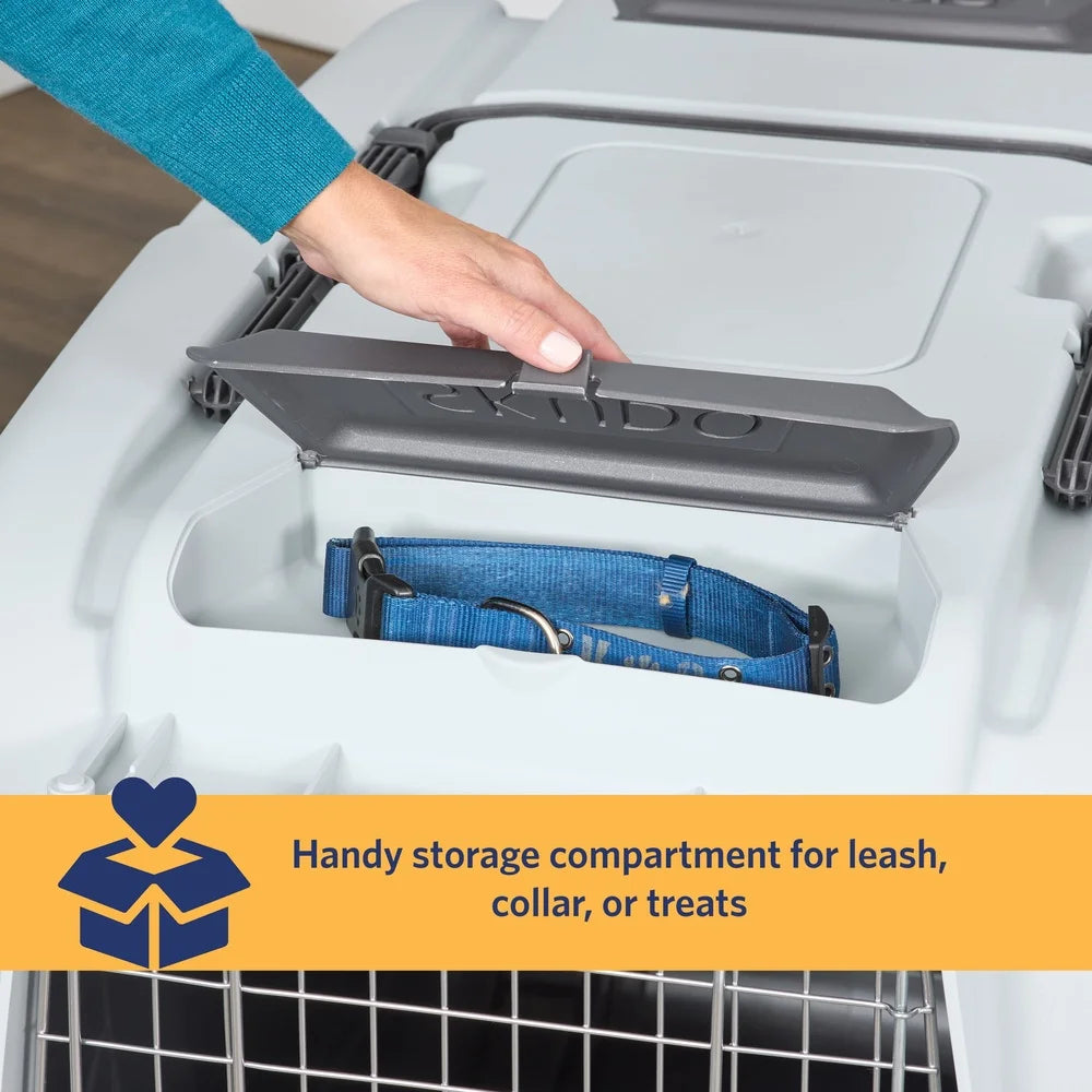 Large Portable Dog Cat Carrier Plastic Crate Travel Pet Kennel with Vents Handle Locking Door Easy Assembly Storage Compartment