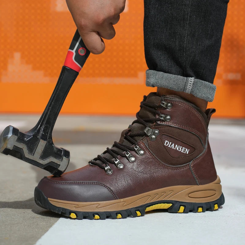 Rotating Button Steel Toe Safety Shoes For Men's Work Boots Indestructible Work Construction Pu Leather Anti Puncture Men Boots