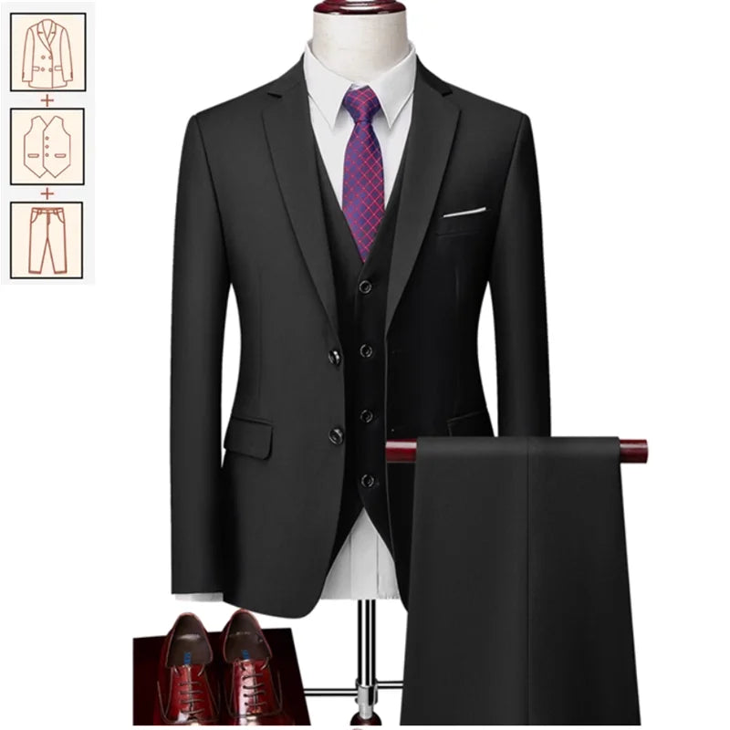 Men's Suits 2/3pcs Mens Business Suit Notch Lapel Blazer Formal Wedding Groom Pants Tux Vest Tuxedos (Blazer+vest+Pants)