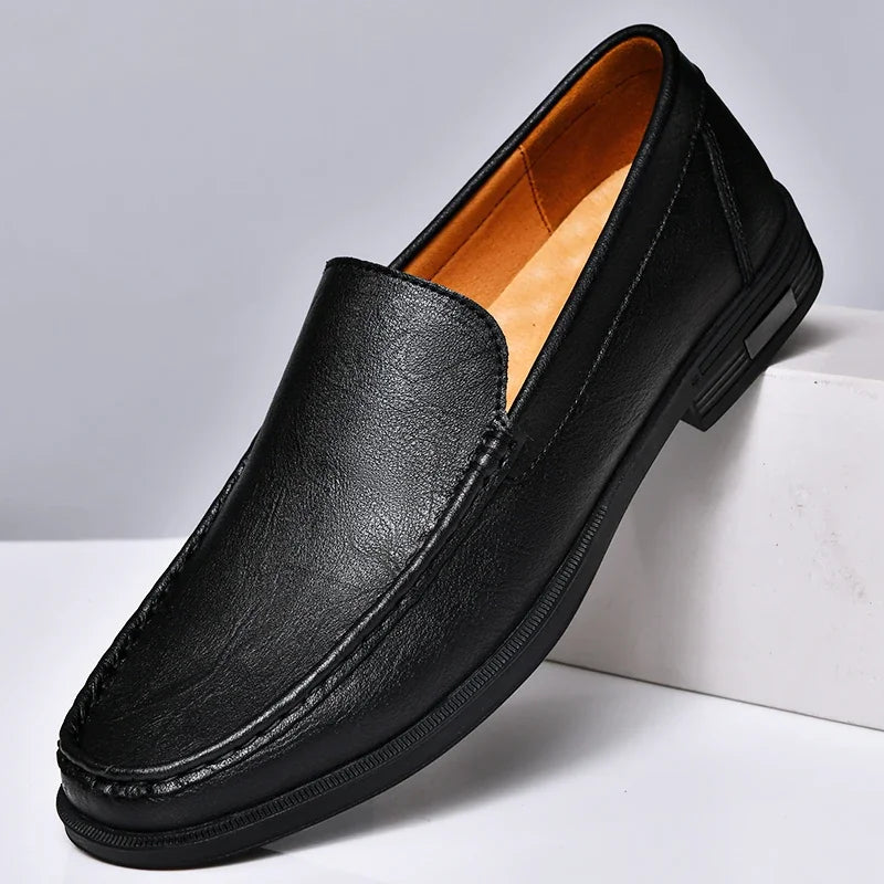 Mens Slip On Leather Loafers Casual Blue Black Formal Dress Shoes Office Driving Wedding Party